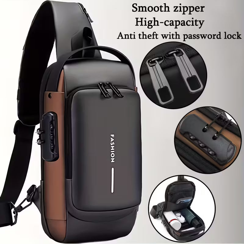 Anti-Theft Password Lock Men'S Crossbody Bag