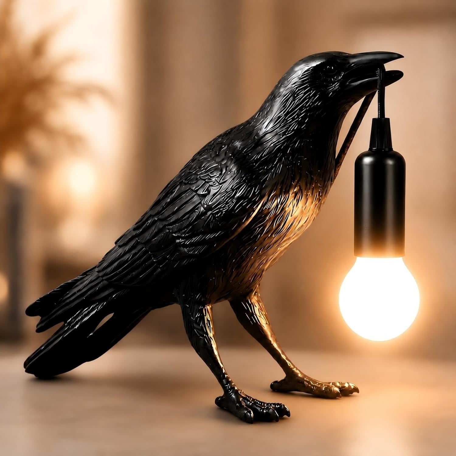 Black Crow Table Lamp with LED Bulb