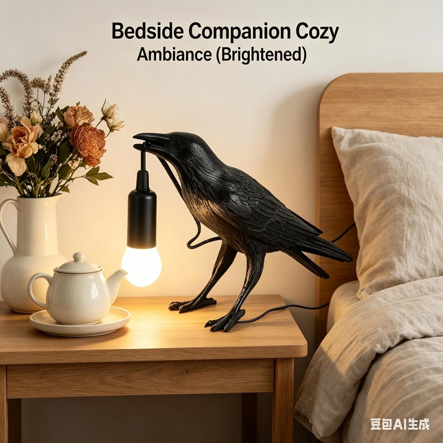 Black Crow Table Lamp with LED Bulb
